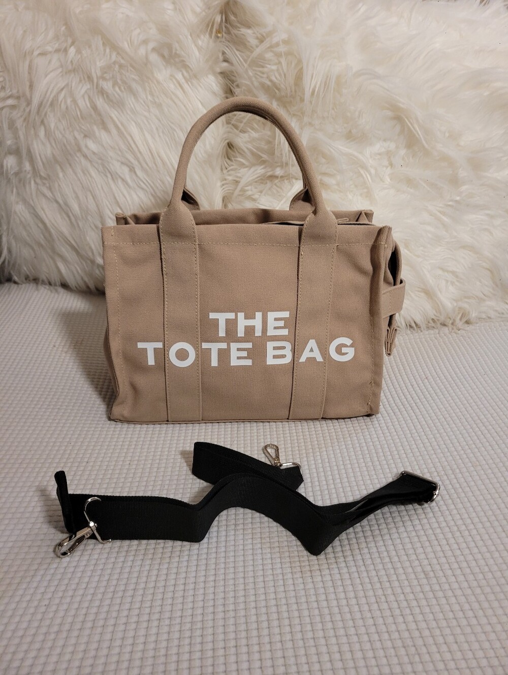 Beige-tan 'The Tote Bag' Fashion Canvas Tote with Removable Strap